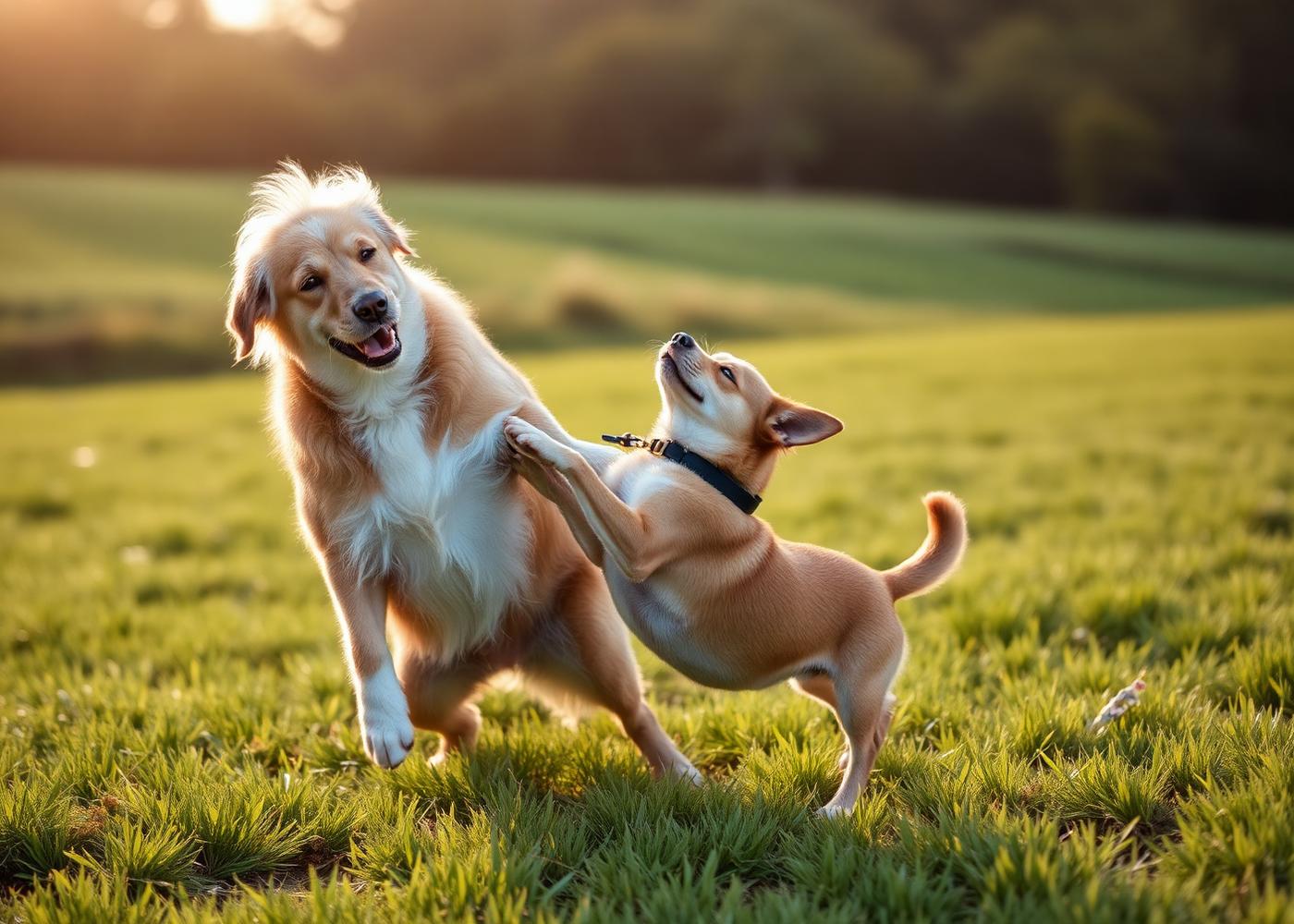 Two dogs playing energetically